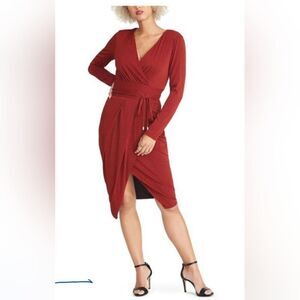 Rachel Roy deep red faux wrap dress